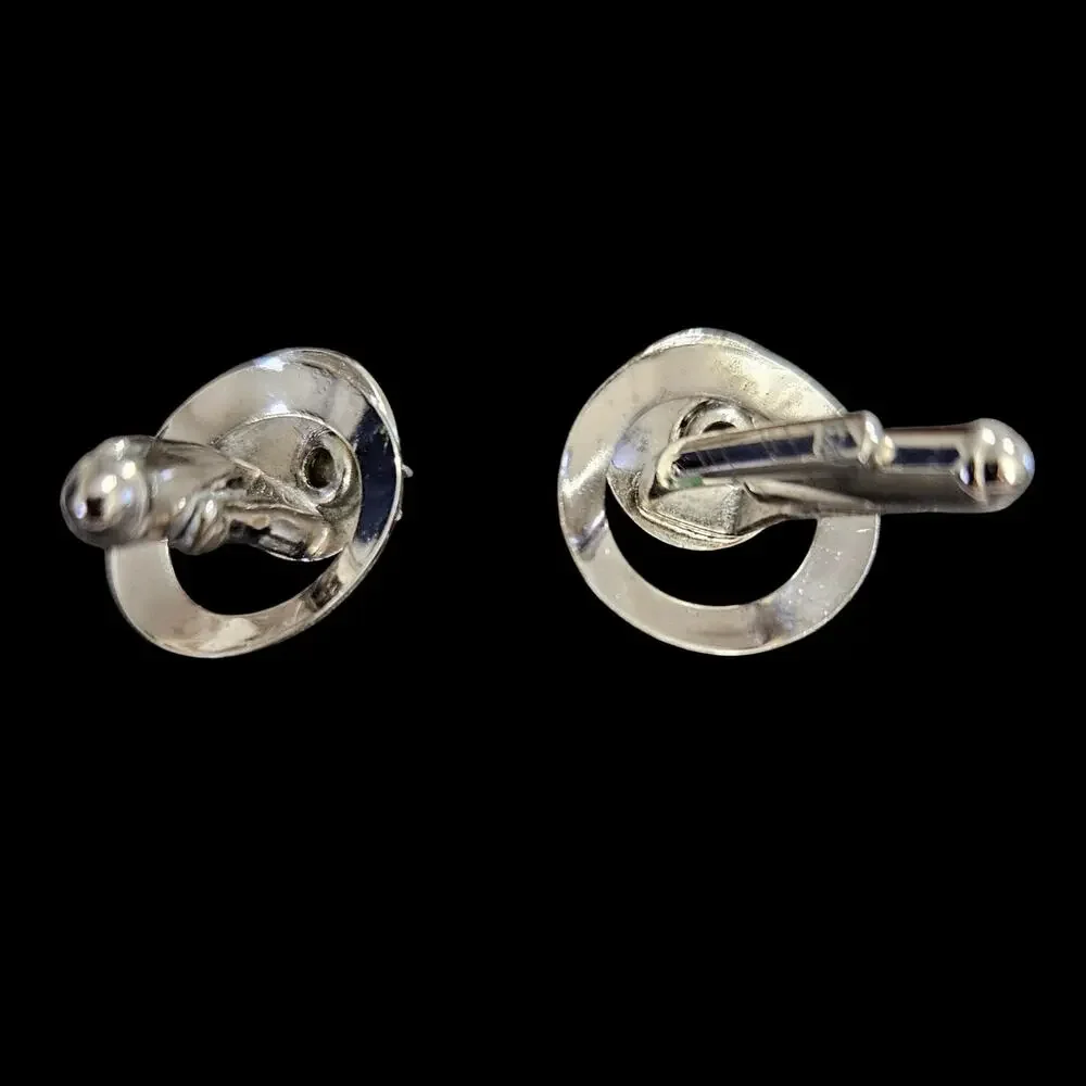 Vintage Silver Tone Faux Pearl Modernist Wrap Cufflinks Pair 20mm